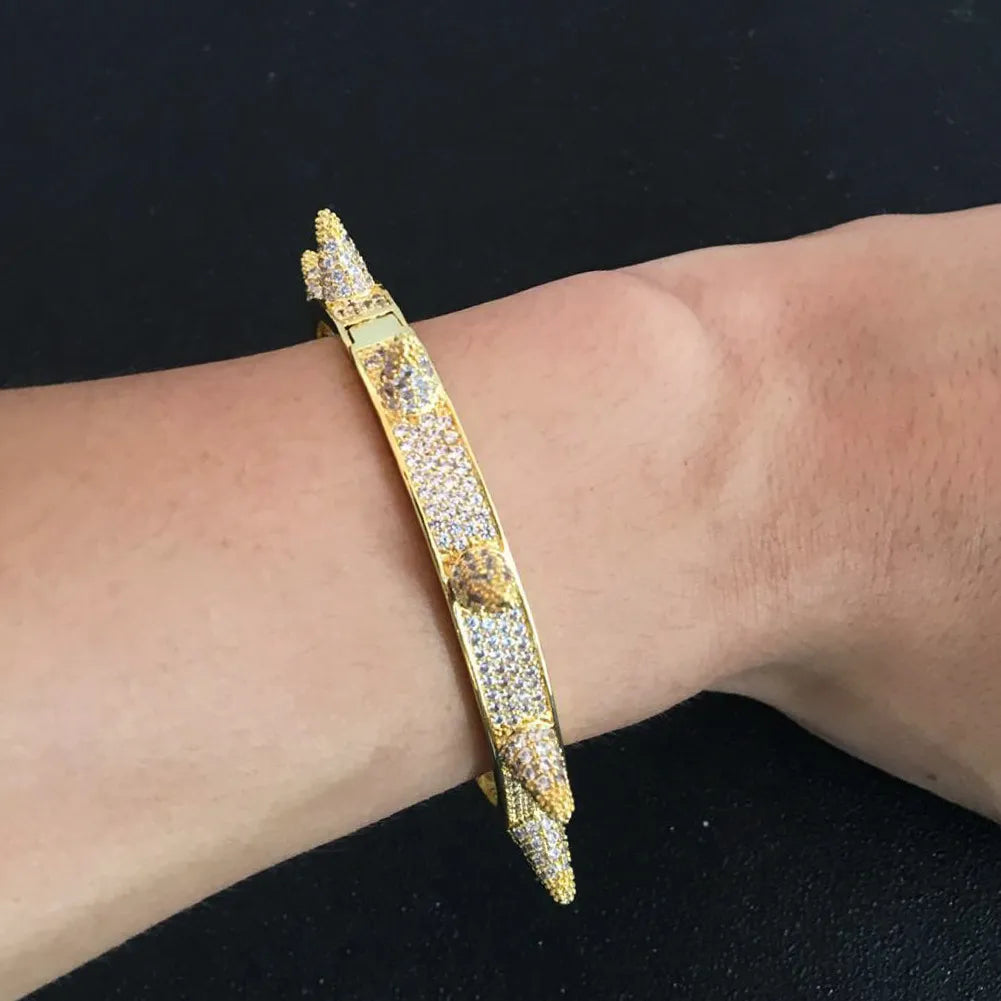 Iced Out Micro Pave Rivet Bangles – Gold or Silver