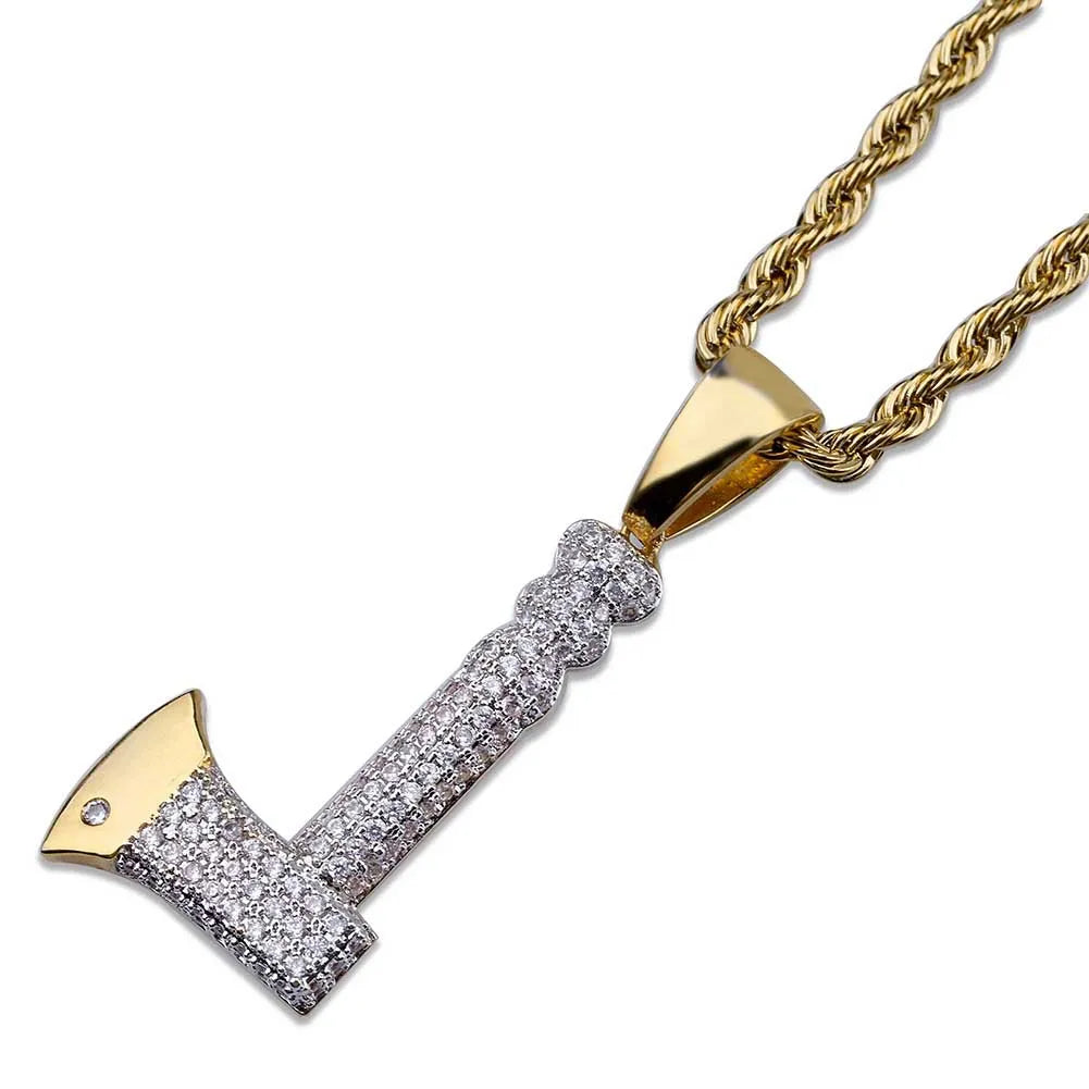 Iced Out Axe Pendant & Necklace (24" Chain)