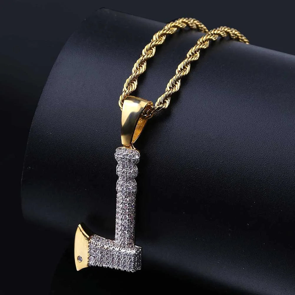 Iced Out Axe Pendant & Necklace (24" Chain)