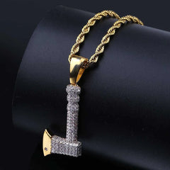Iced Out Axe Pendant & Necklace (24" Chain)