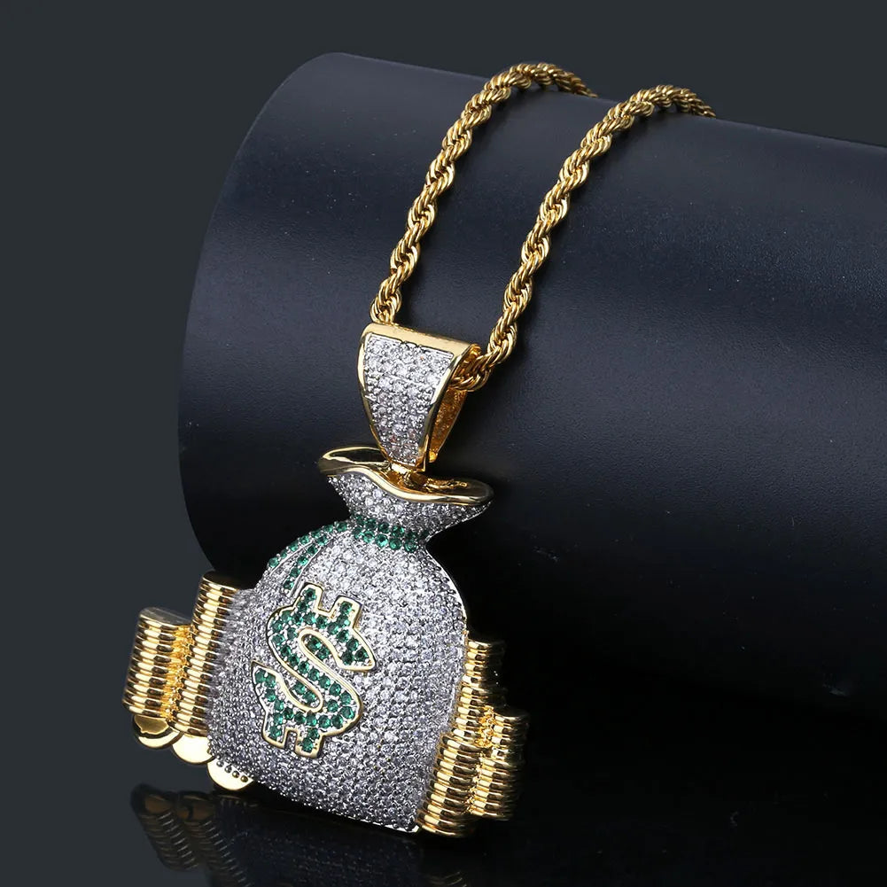 Iced Out Money Bag Pendant