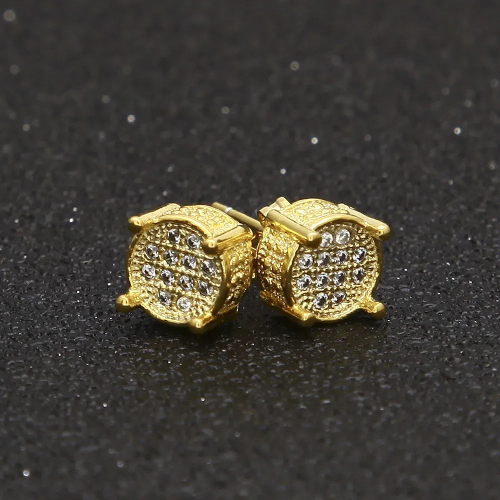 Iced Out Round Screw Back Earrings – Gold or Silver