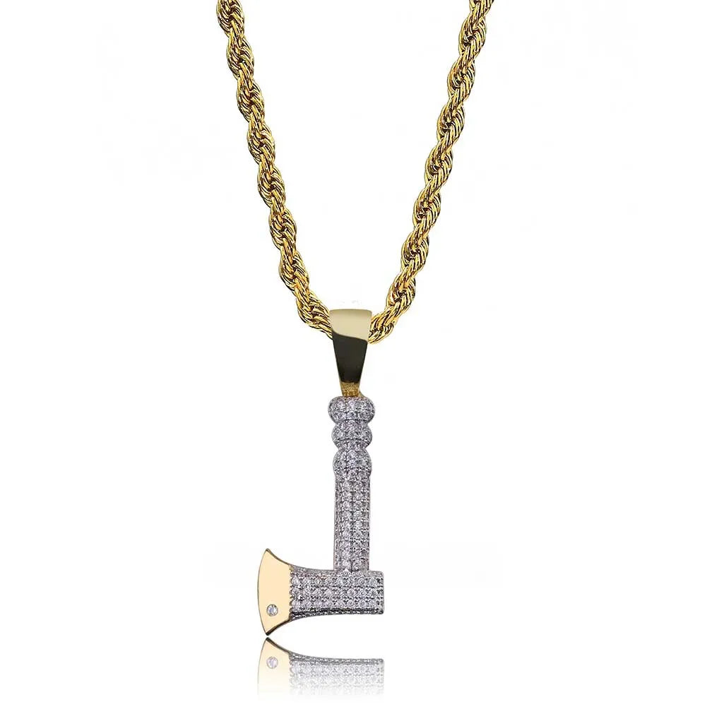 Iced Out Axe Pendant & Necklace (24" Chain)