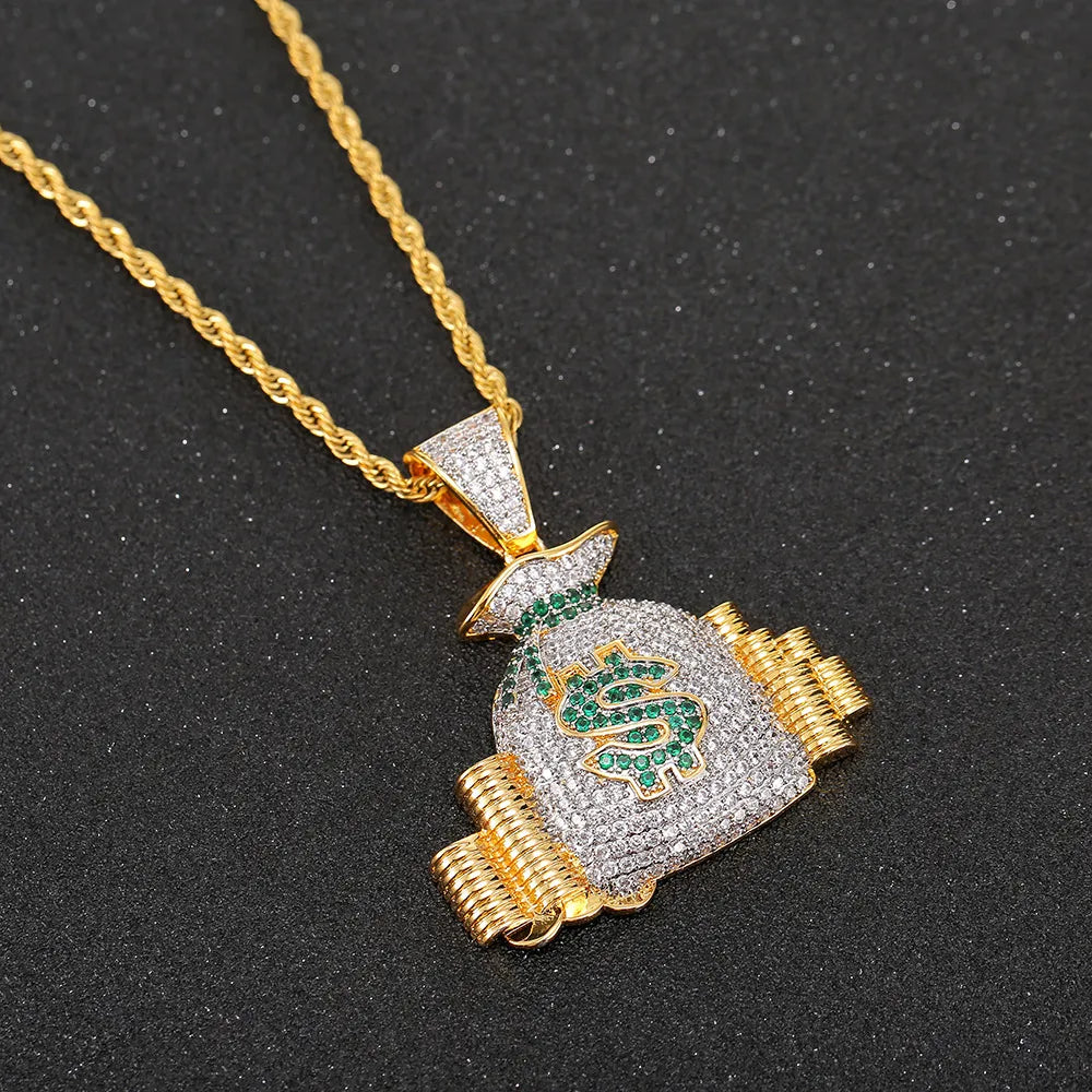 Iced Out Money Bag Pendant
