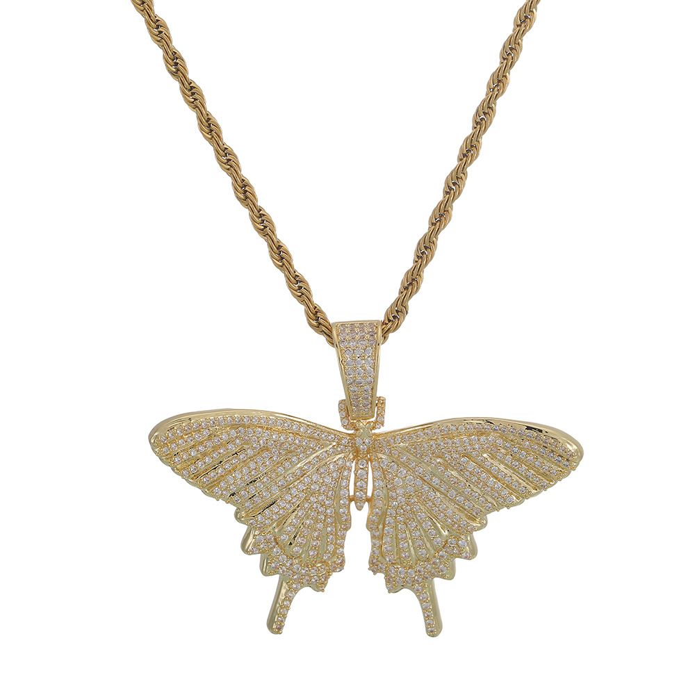 Iced Out Butterfly Pendant & Necklace
