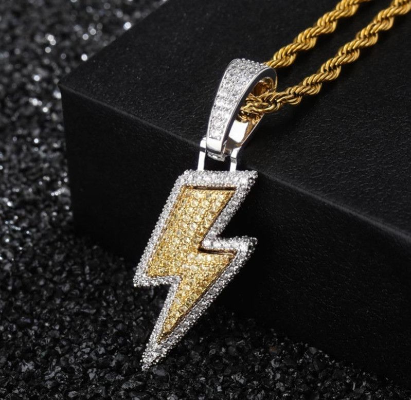 Iced Out Lightning Flash Pendant & Necklace