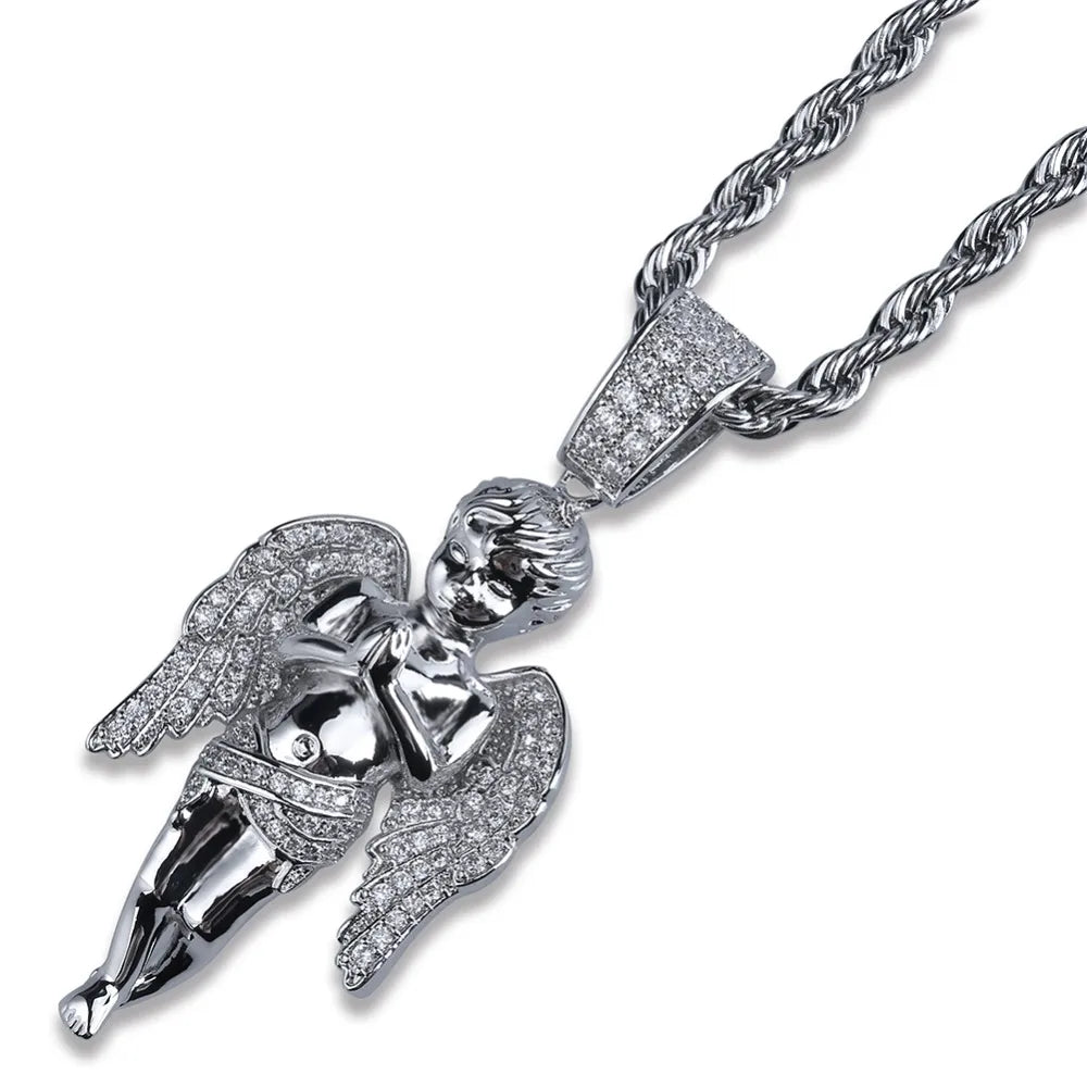 Iced Out Angel Pendant & Necklace