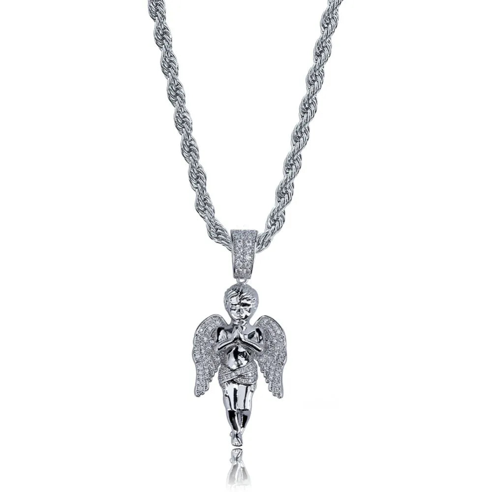 Iced Out Angel Pendant & Necklace
