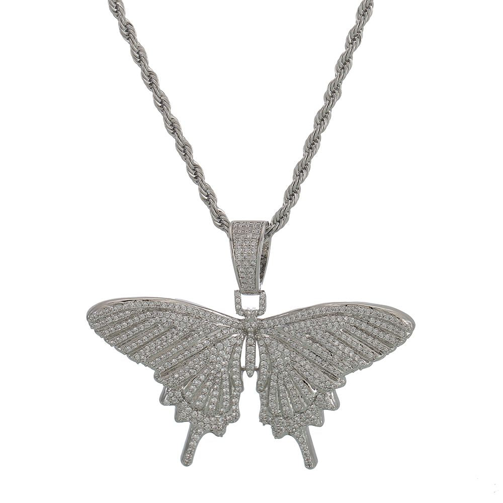 Iced Out Butterfly Pendant & Necklace