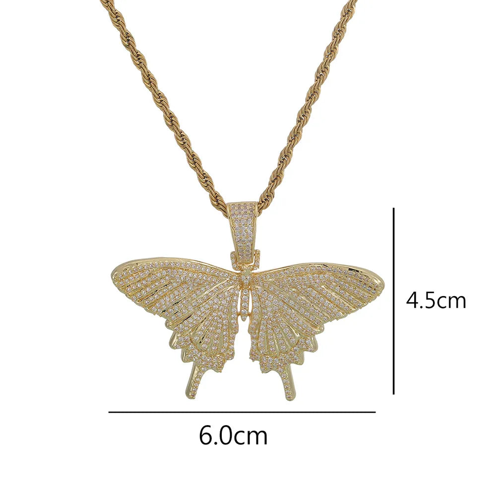 Iced Out Butterfly Pendant & Necklace