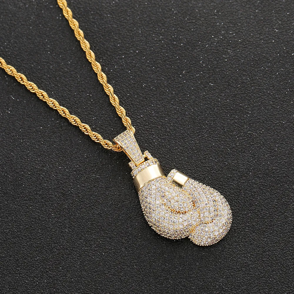 Iced Out Boxing Gloves Pendant & Necklace