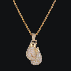 Iced Out Boxing Gloves Pendant & Necklace