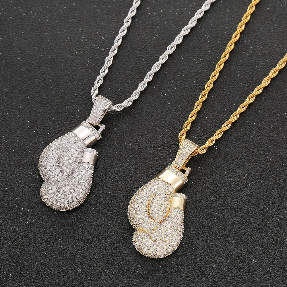 Iced Out Boxing Gloves Pendant & Necklace