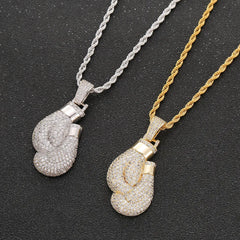 Iced Out Boxing Gloves Pendant & Necklace