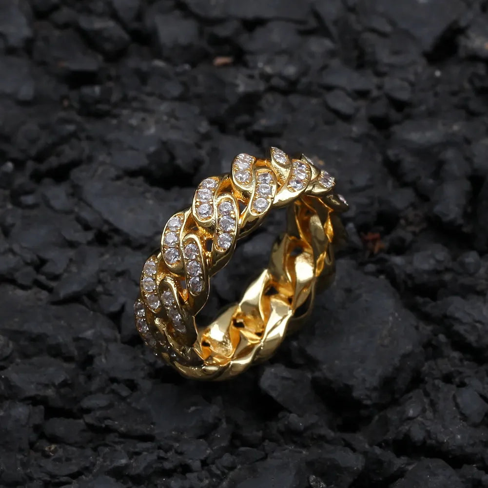 8mm Iced Out Cuban Link Ring