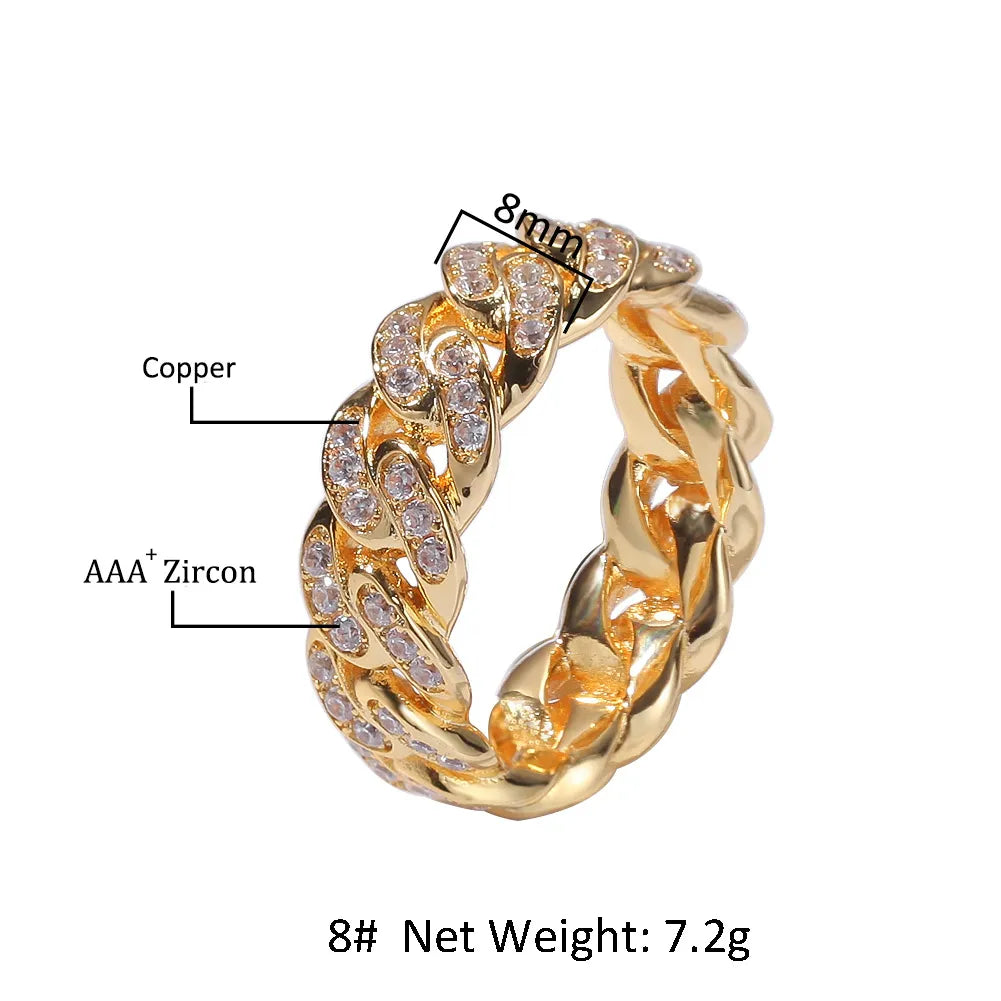 8mm Iced Out Cuban Link Ring