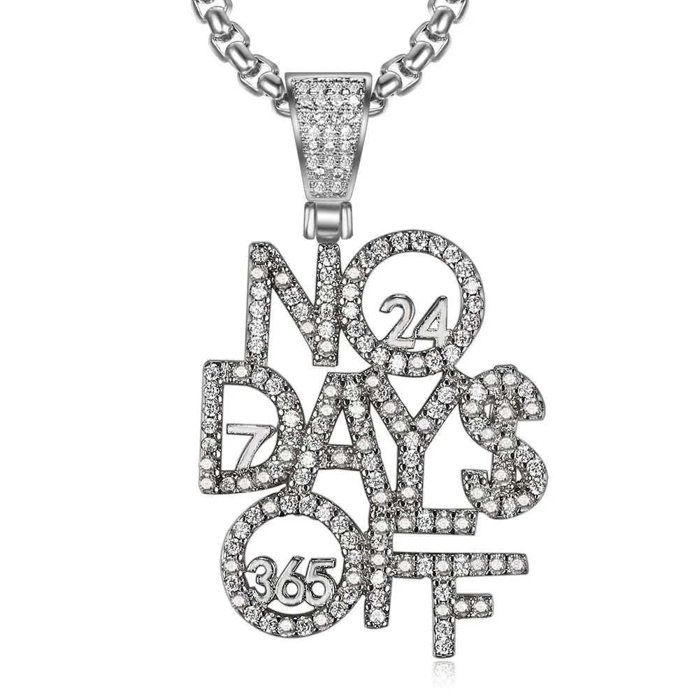Iced Out No Days Off Pendant & Necklace – Gold or Silver