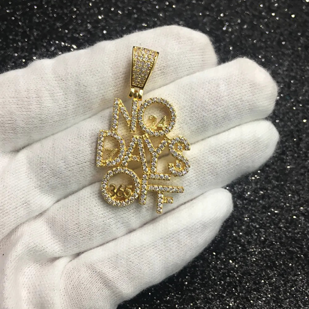 Iced Out No Days Off Pendant & Necklace – Gold or Silver