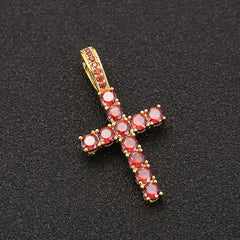 Red Iced Out Cross Pendant & Necklace