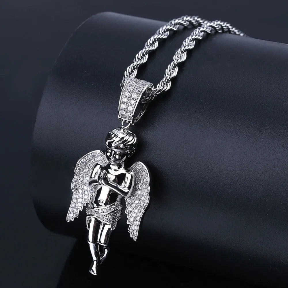Iced Out Angel Pendant & Necklace