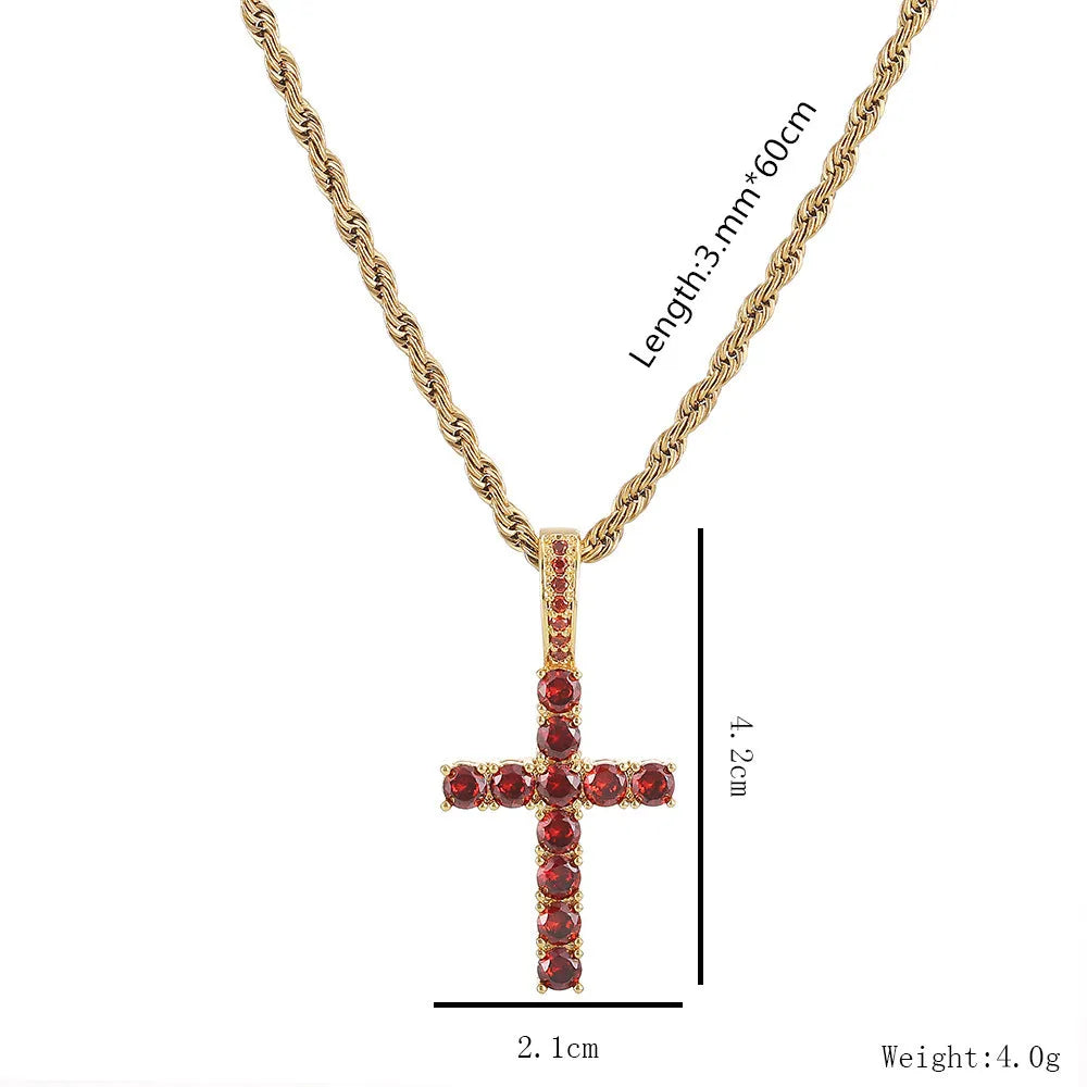 Red Iced Out Cross Pendant & Necklace