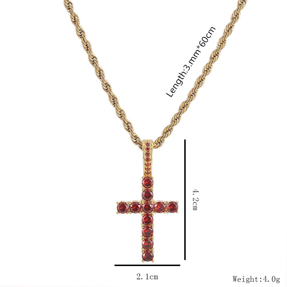 Red Iced Out Cross Pendant & Necklace