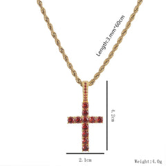 Red Iced Out Cross Pendant & Necklace