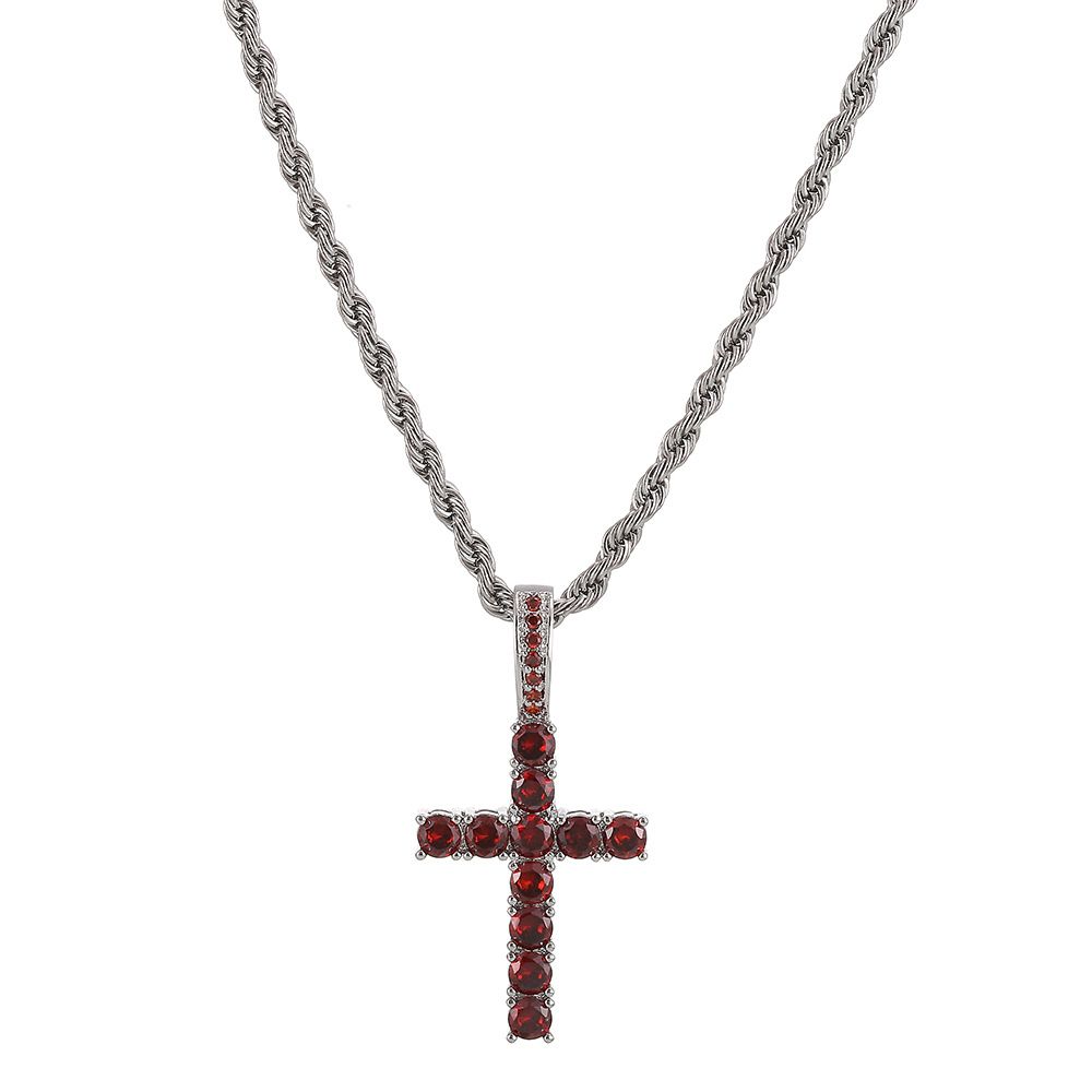 Red Iced Out Cross Pendant & Necklace