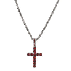 Red Iced Out Cross Pendant & Necklace