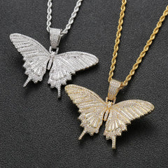 Iced Out Butterfly Pendant & Necklace