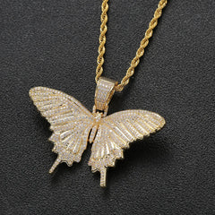 Iced Out Butterfly Pendant & Necklace