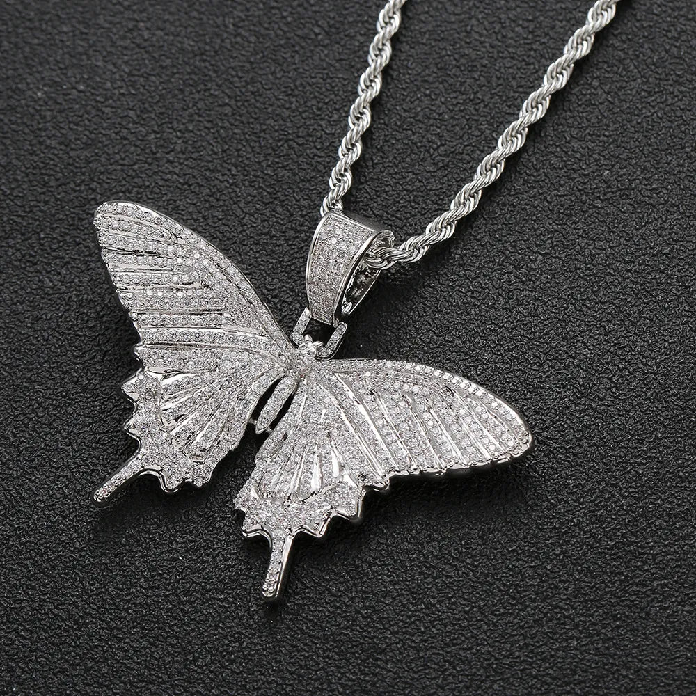 Iced Out Butterfly Pendant & Necklace