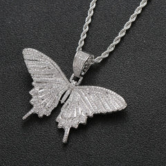 Iced Out Butterfly Pendant & Necklace
