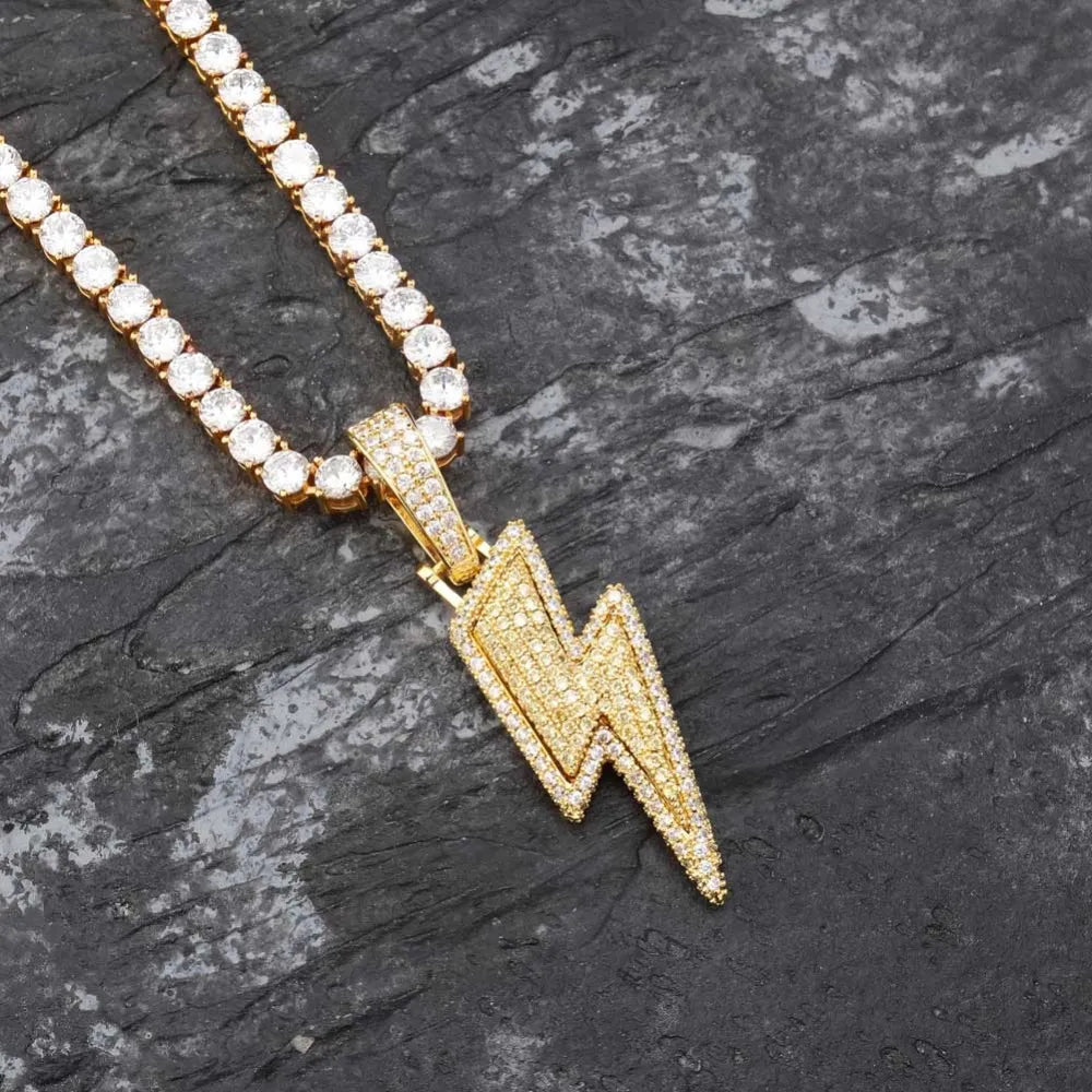 Iced Out Lightning Flash Pendant & Necklace