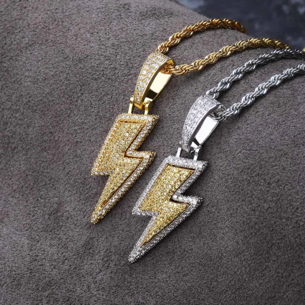 Iced Out Lightning Flash Pendant & Necklace