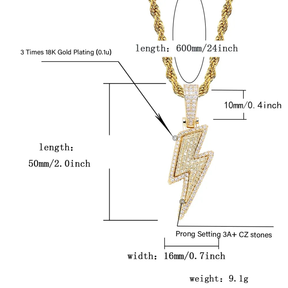 Iced Out Lightning Flash Pendant & Necklace