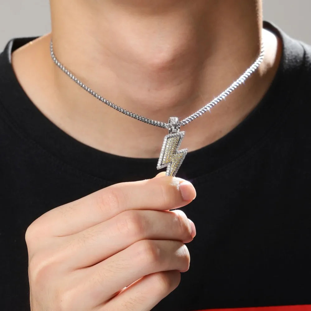 Iced Out Lightning Flash Pendant & Necklace