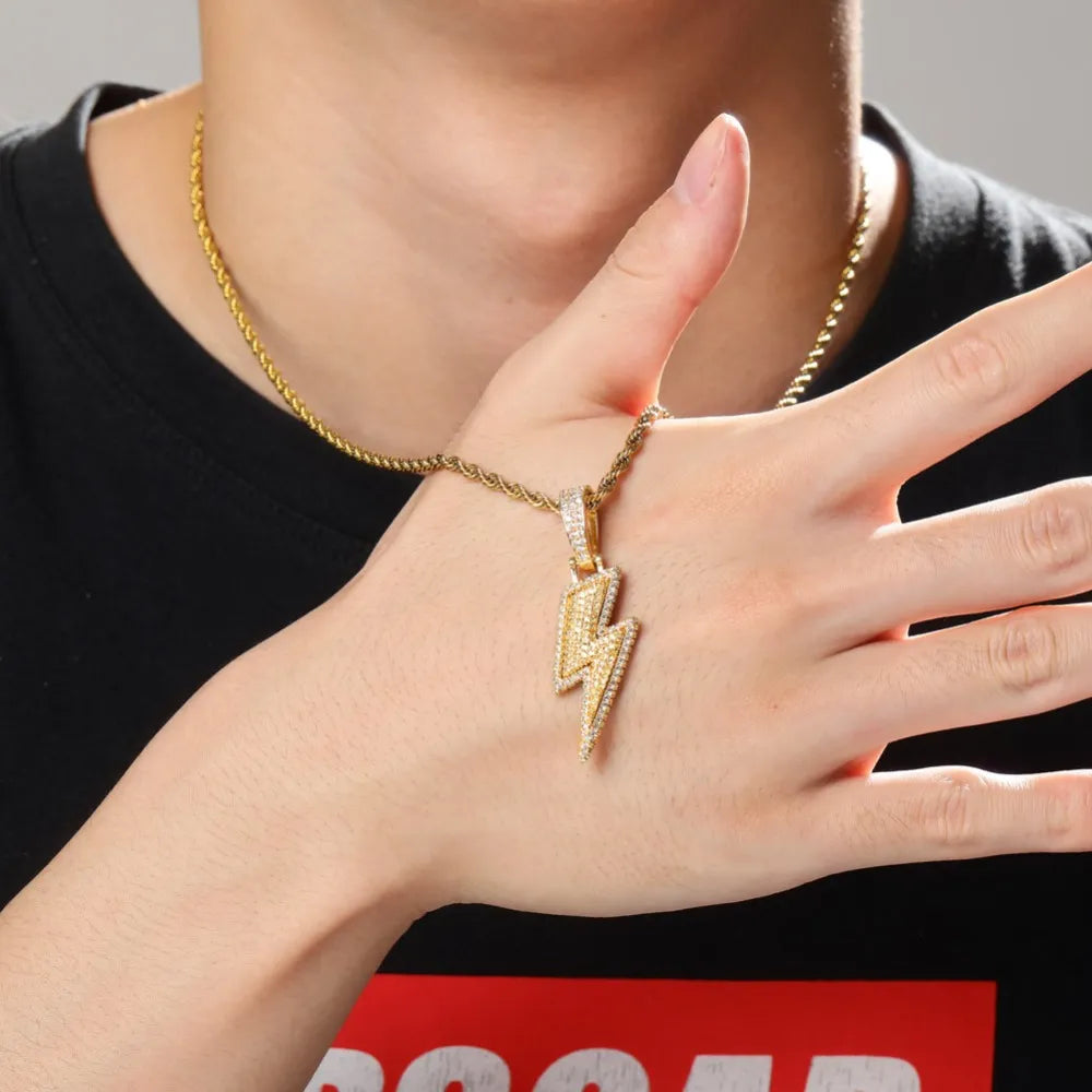 Iced Out Lightning Flash Pendant & Necklace