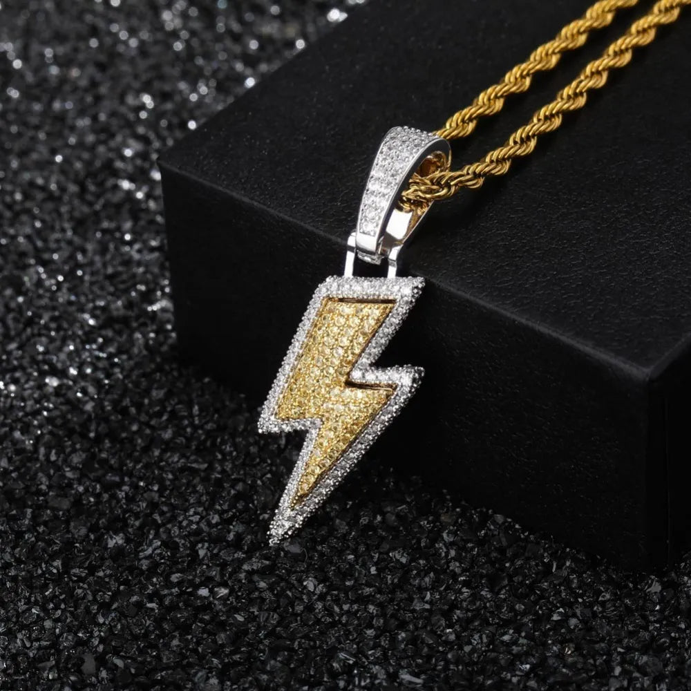Iced Out Lightning Flash Pendant & Necklace