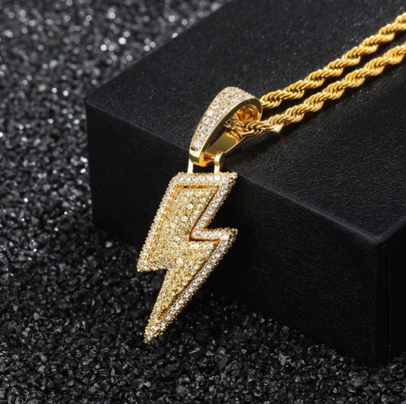 Iced Out Lightning Flash Pendant & Necklace
