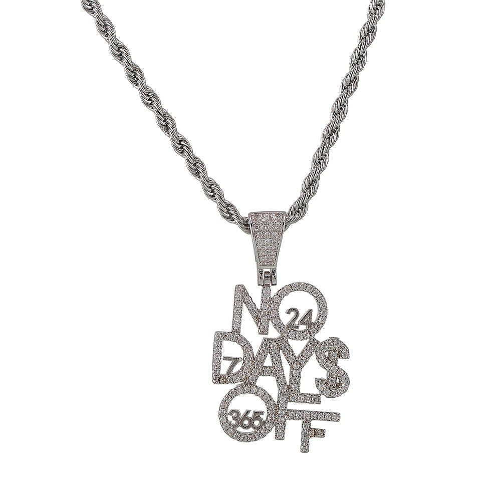 Iced Out No Days Off Pendant & Necklace – Gold or Silver