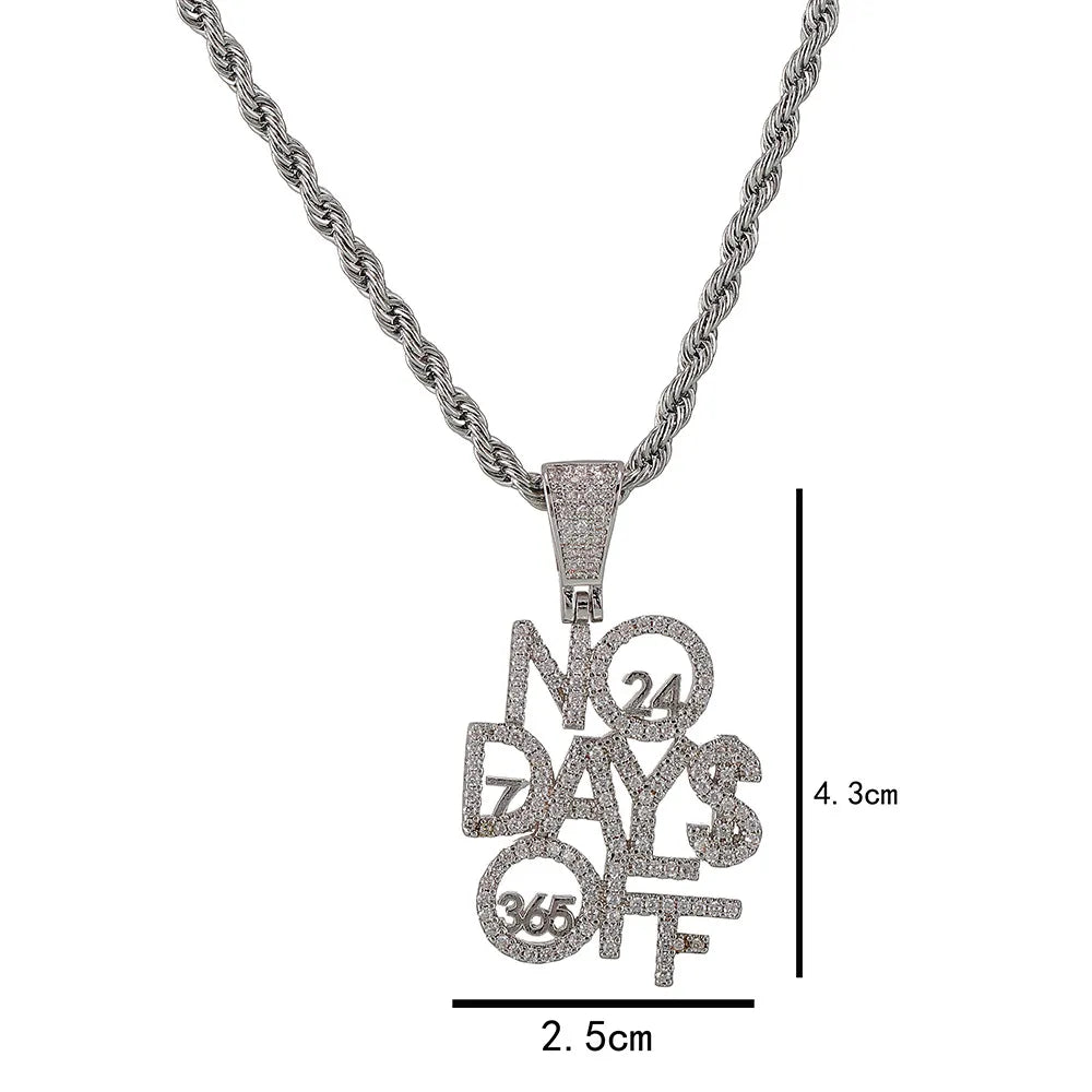 Iced Out No Days Off Pendant & Necklace – Gold or Silver