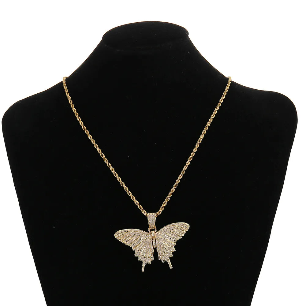 Iced Out Butterfly Pendant & Necklace