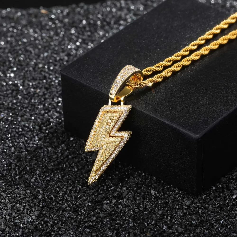 Iced Out Lightning Flash Pendant & Necklace