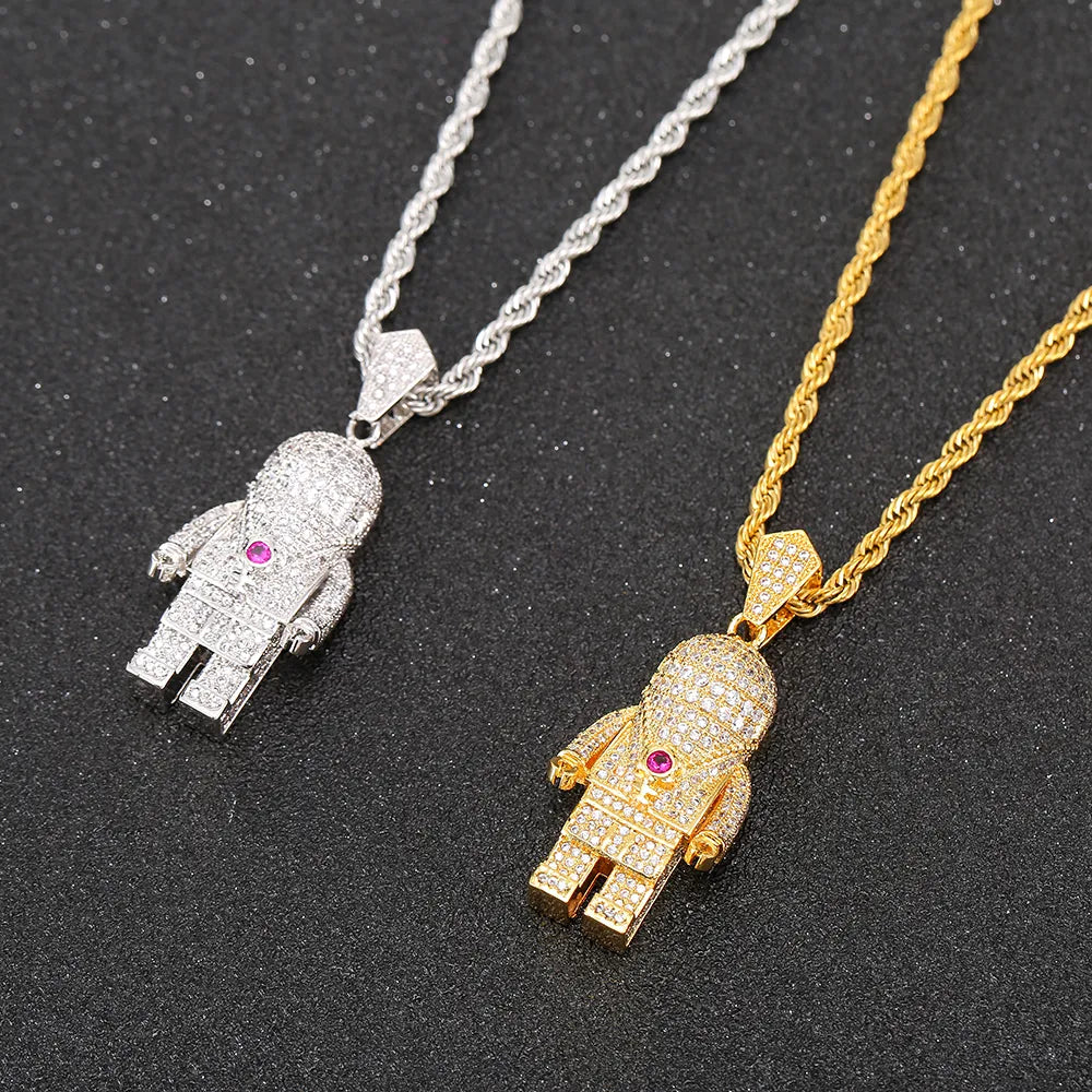 Iced Out Astronaut Pendant & Necklace