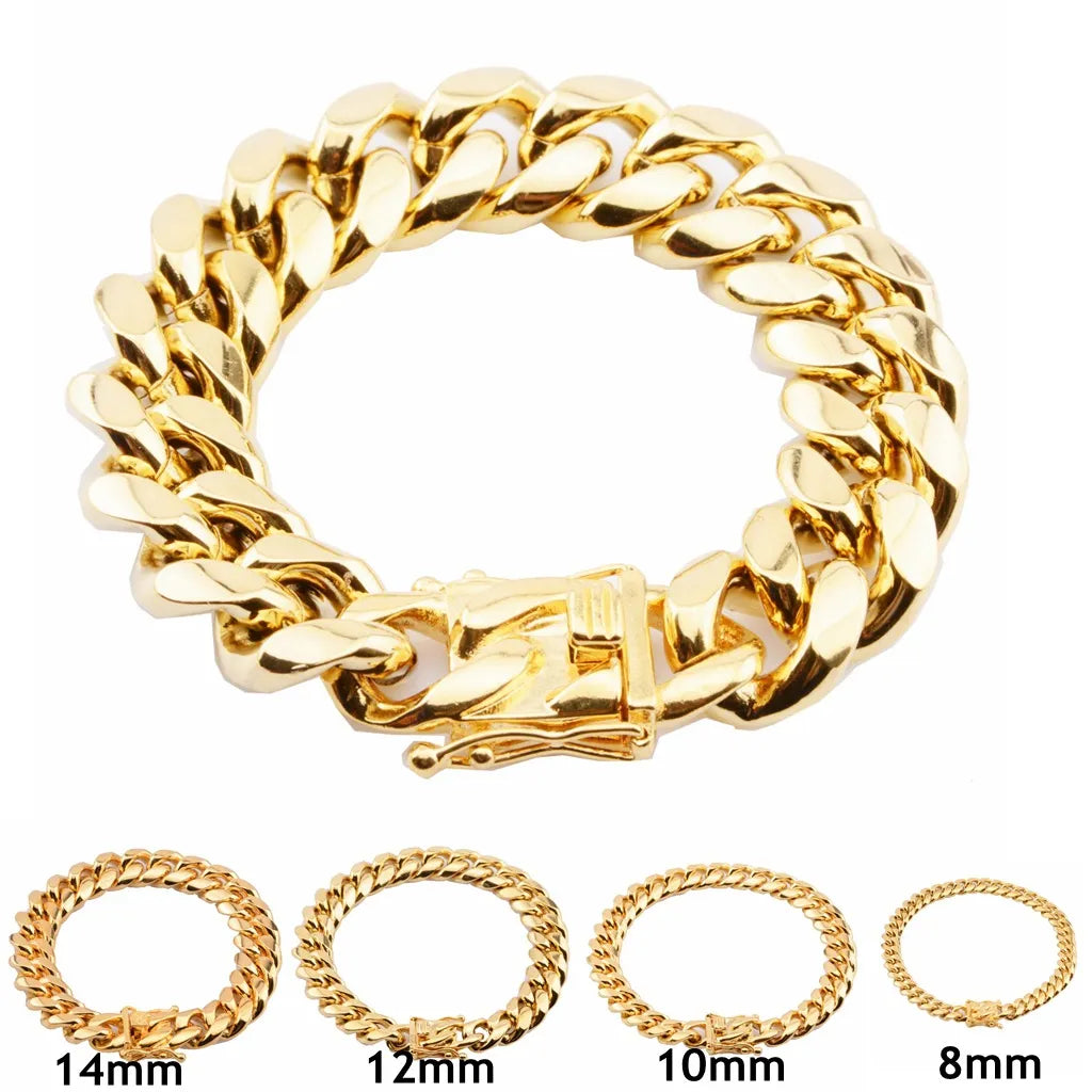 8.5 inch 18k Plated Cuban Link Bracelet 8/10/12/16/18mm