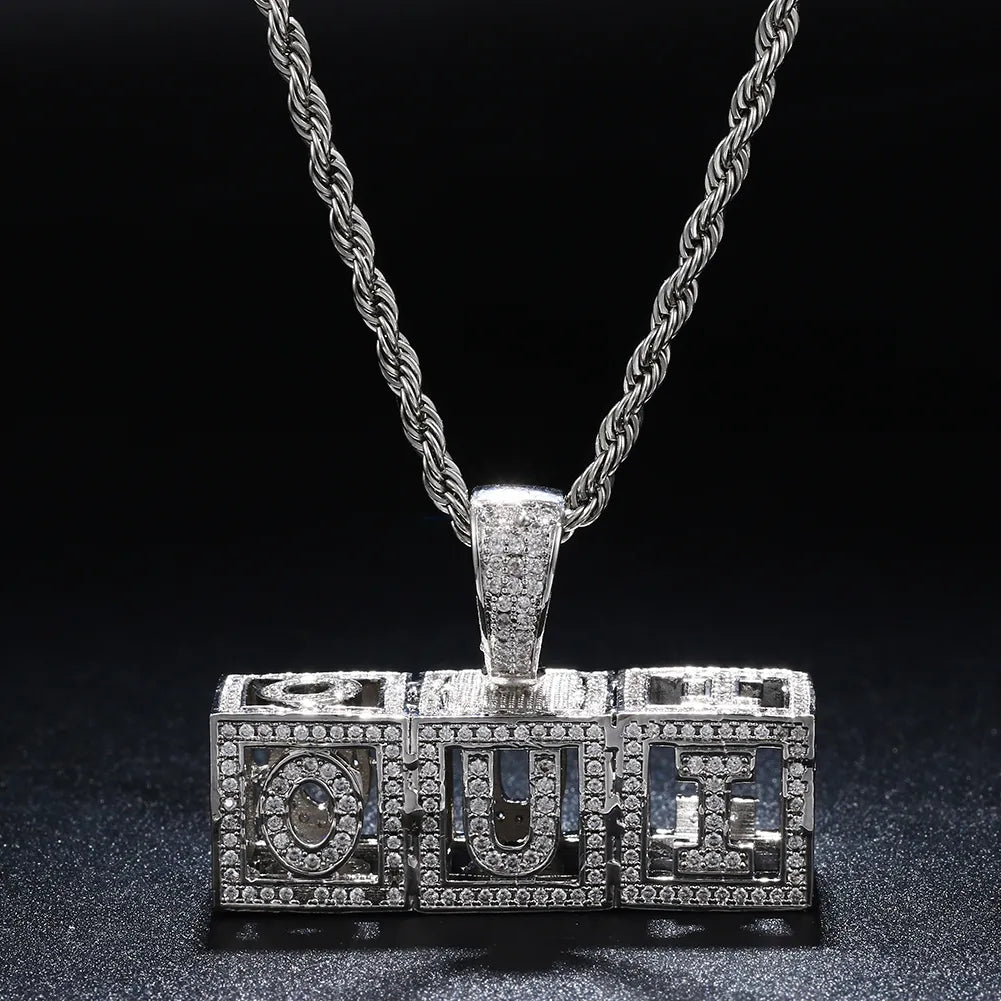 Custom Hollow Name Cube Pendant 