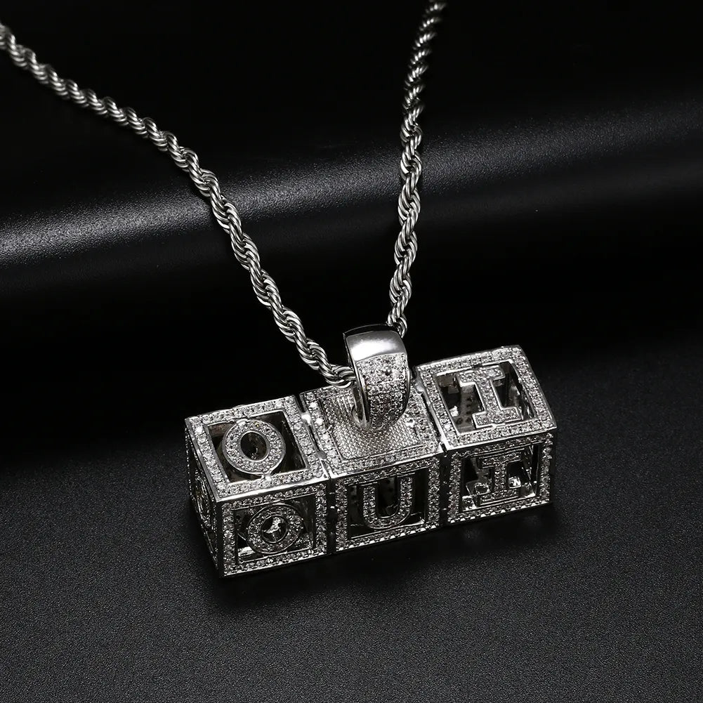 Custom Hollow Name Cube Pendant 